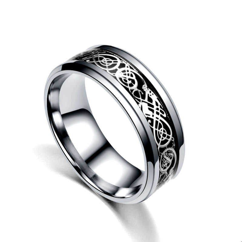 Popular Jewelry, Dragon Pattern Ring, Trendy Versatile Titanium Steel Ring, Wholesale of European and American Fashion Men's Ring