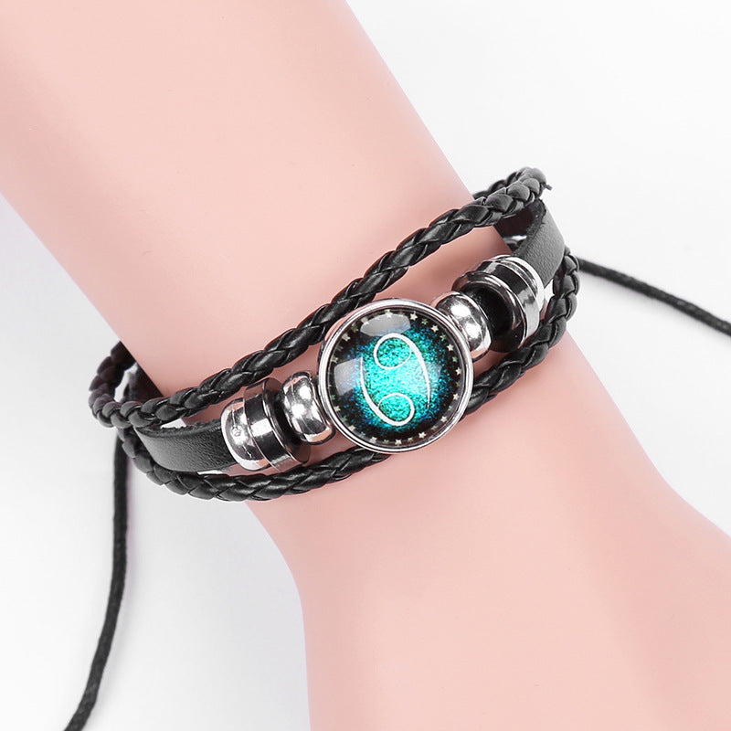 Popular 12 Constellation Cowhide Bracelet Personalized Retro Woven Star Bracelet, Twelve Constellation Leather Bracelet