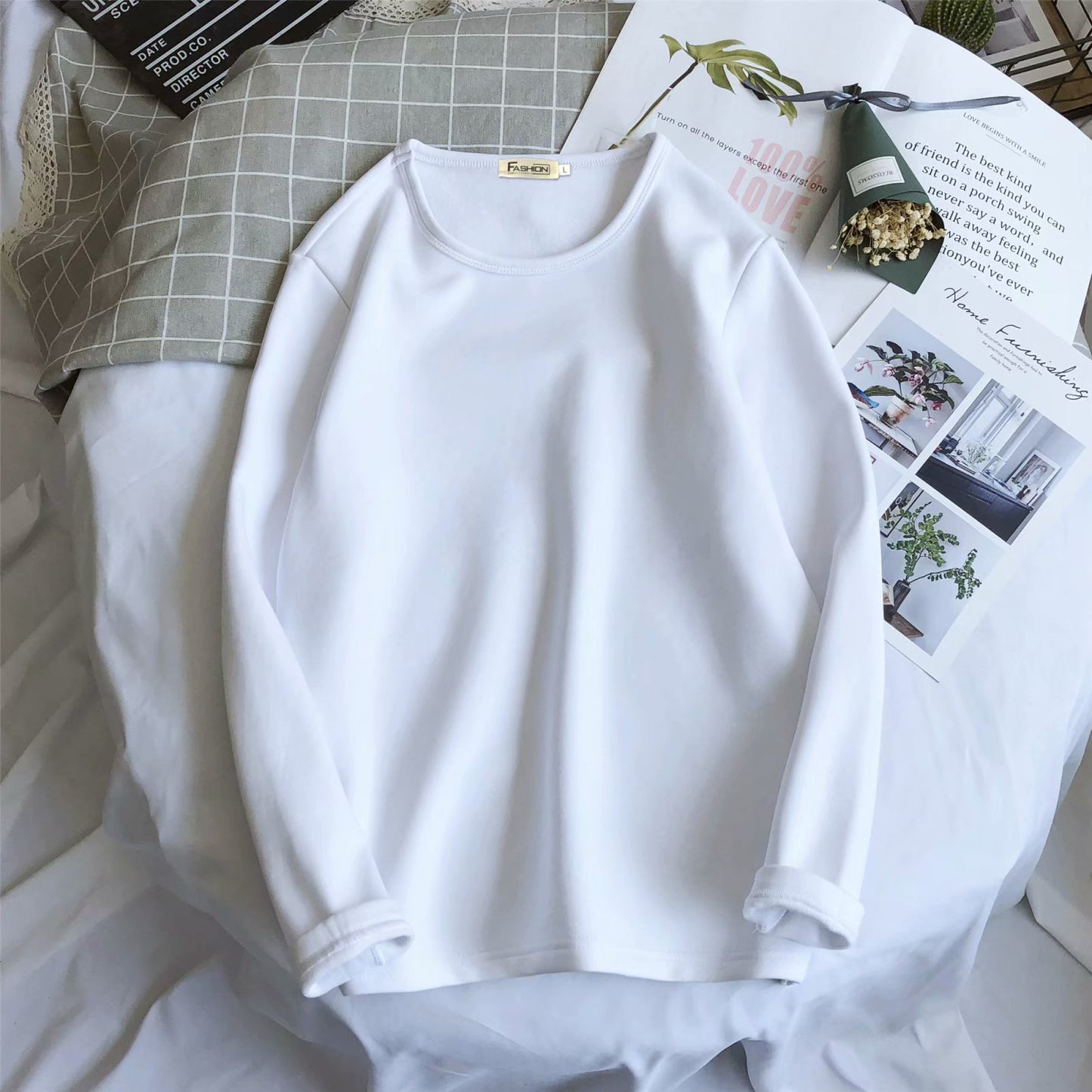 Men's Fleece Thickened Long-sleeved T-shirt Crew Neck Autumn Slim-fit Bottoming Shirt Winter Solid Color Warm T-shirt on Clothes