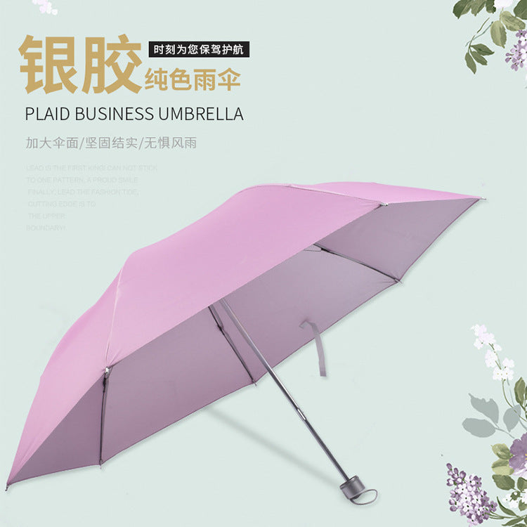 Manufacturer Wholesale Creative Three-fold Inverted Rod Silver Glue Umbrella Weather and Rain Dual-purpose Gift Umbrella Advertising Umbrella Can Be Used As Logo