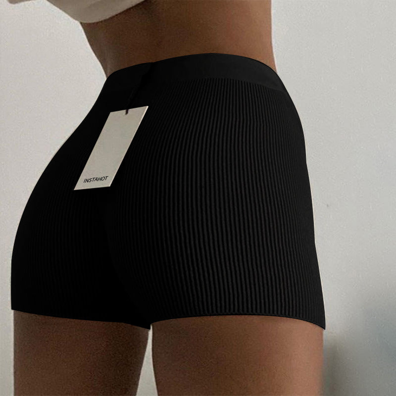 European and American Foreign Trade Solid Color Knitted Shorts Women's Spring and Summer Street Hipster Style Flat Angle Bottoming Straight Boxer Shorts