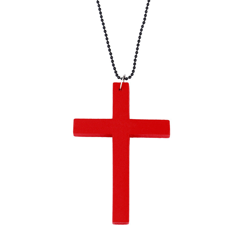 Hot Sale, European and American Fashion Cross Necklace, Wooden Simple Versatile Sweater Chain Accessories Nkd44