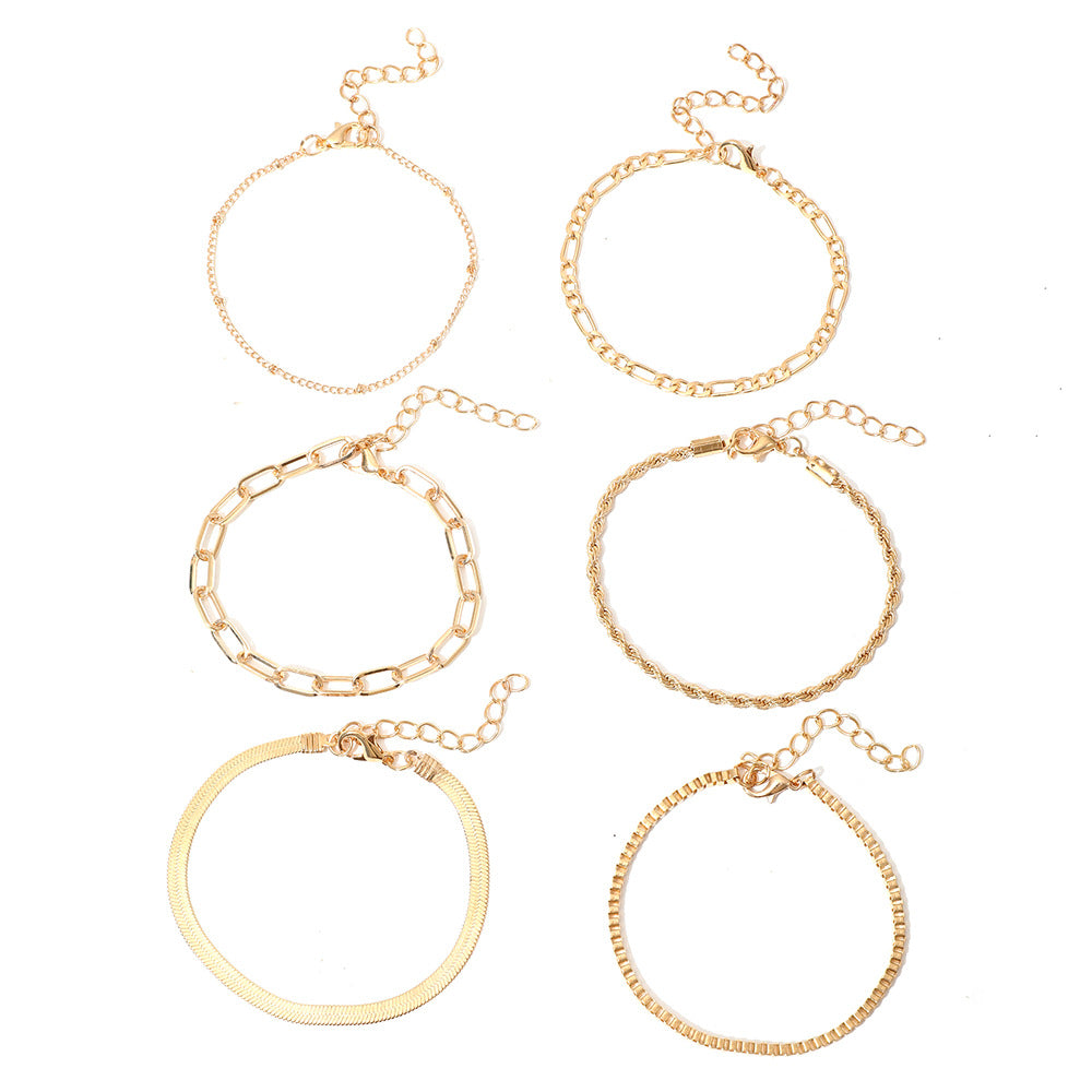 Europe and The United States Cross-border Bohemian Minimalist Jewelry Metal Chain Women's Set 6 Multi-layer Chain Simple Bracelet