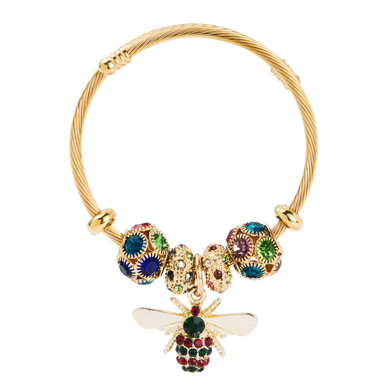 Popular Jewelry Alloy Gold Adjustable Bee Bracelet Shiny Diamond Hot Pan Dora Model
