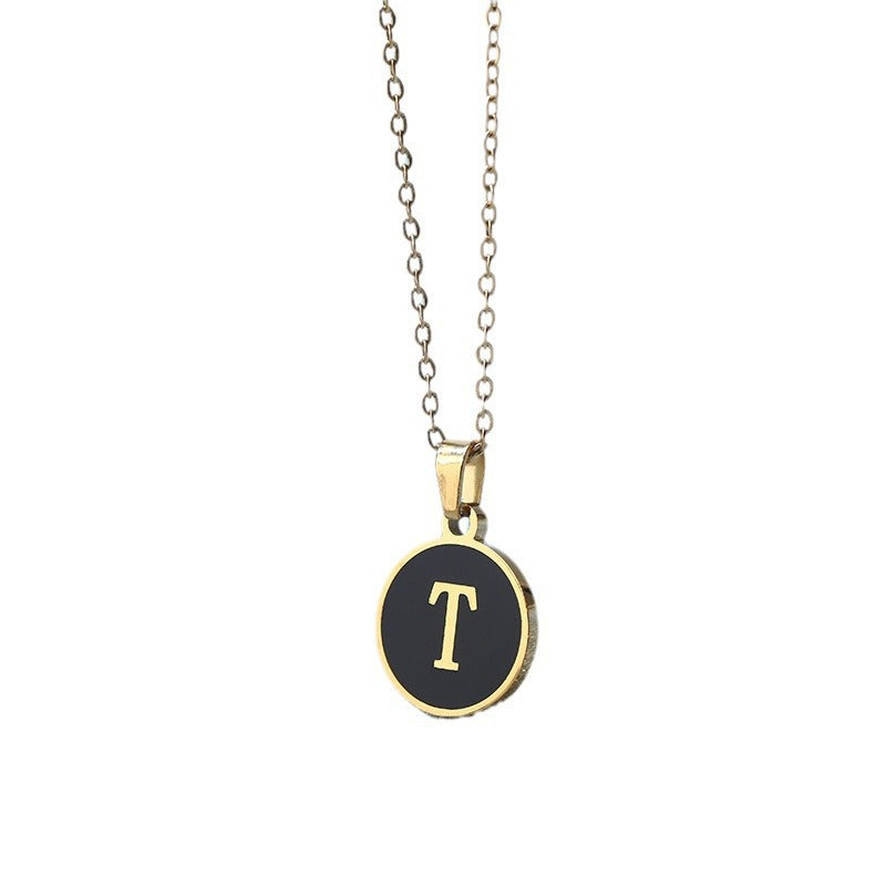 Foreign Trade Hot-selling Ins Wind Simple Alloy, English Letter Necklace Pendant Round Item Pendant 26 Letter Necklace