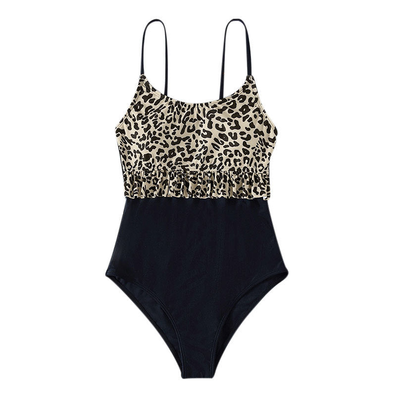 2025 New Leopard Print Lace One-piece Swimsuit Female Amazon Europe and America Sexy Tight Triangular Bikini Swimsuit