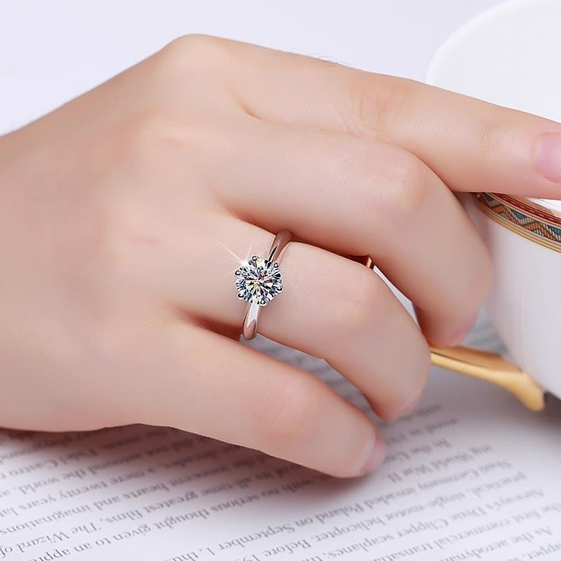 Korean Version of The Explosion, Six-claw 1-carat Simulated Diamond Ring, Open Ring, Female Wedding Proposal, Couple's Ring, Wedding Ring Wholesale