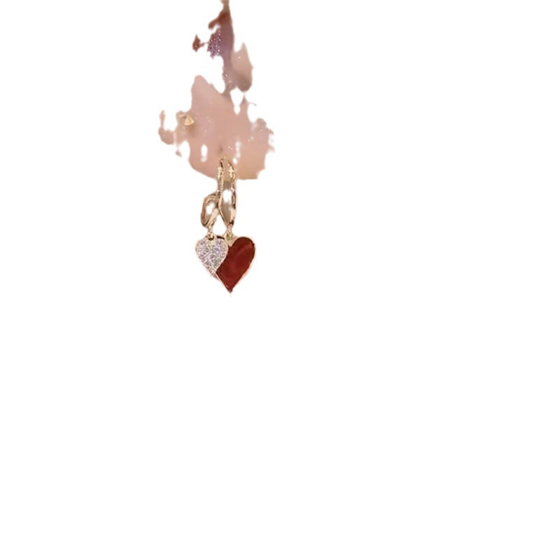 The New Popular Simple Temperament Red Love Earrings Temperament Four Seasons Earrings Light Luxury Niche Design Sense