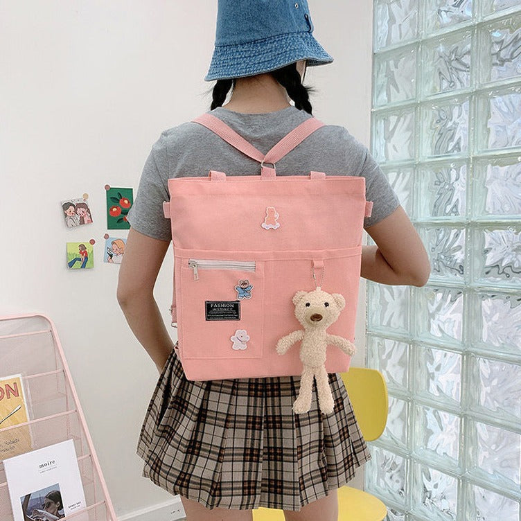 Ins Canvas Bag Female Student Korean Version Messenger Bag Large Capacity Fashion Versatile Single Shoulder Portable Tutoring Bag Double Shoulder Back