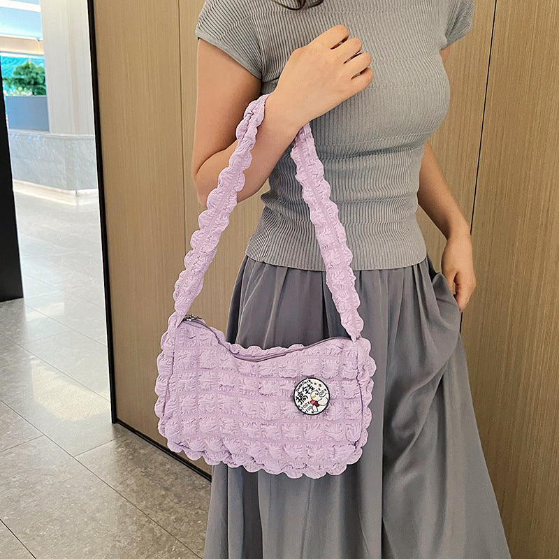 New Popular Cloud Puff Bag, Girl Fashion Pleated Shoulder Bag, Simple Portable Underarm Bag