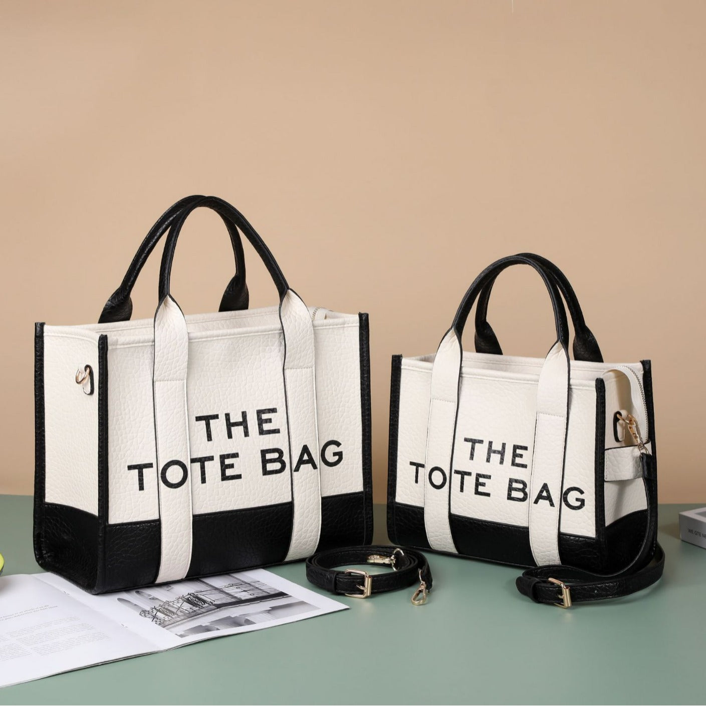 Foreign Trade Cross-border Double-color PU Letter Tote Bag, Fashionable and Versatile Women's Shoulder Messenger Bag Going Out Handbag