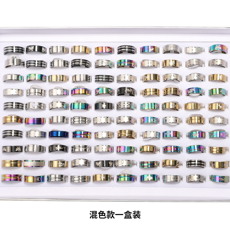 Colorful Jewelry Foreign Trade Trend Hot Sale 1.2 Thick Titanium Steel Mixed Ring Stainless Steel Mixed Ring Box Wholesale