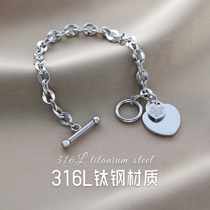 Warm Jian Does Not Fade Cross-border Hot-selling Titanium Steel Bracelet Women's Five-leaf Clover with Diamonds Ins Wind Personality 18K Vacuum Plating