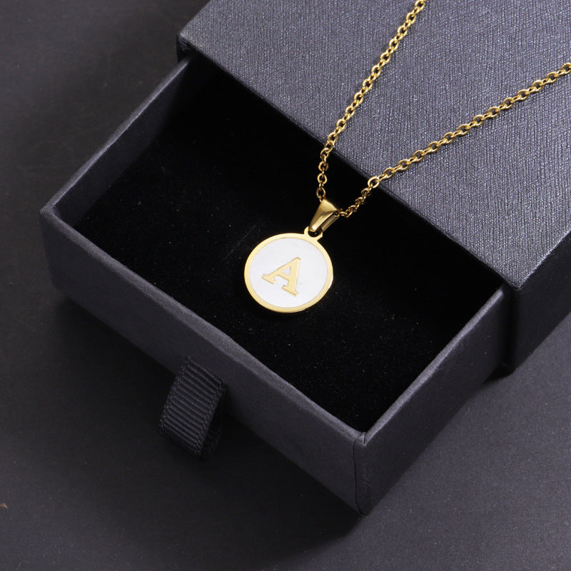 Foreign Trade Hot-selling Ins Wind Simple Alloy, English Letter Necklace Pendant Round Item Pendant 26 Letter Necklace