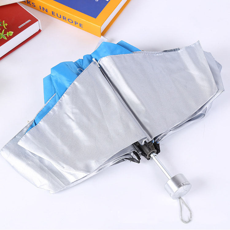 Umbrella Special Creative Three-fold Inverted Rod Silver Glue Umbrella Weather and Rain Advertising Umbrella Can Be Customized Logo Folding Umbrella Wholesale