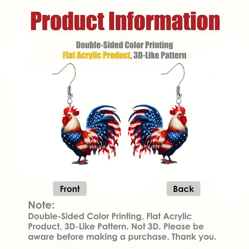 Acrylic Earrings 2025 American Flag Independence Day Flat Party Hot Sale Acrylic Chicken Earrings Earrings