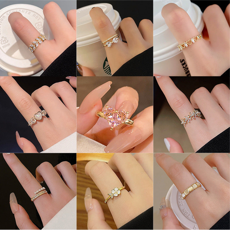 Korean Light Luxury High-end Zircon Pearl Ring Women's Retro Niche Design Bow Ring Ring Open Jewelry