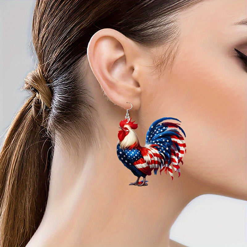 Acrylic Earrings 2025 American Flag Independence Day Flat Party Hot Sale Acrylic Chicken Earrings Earrings