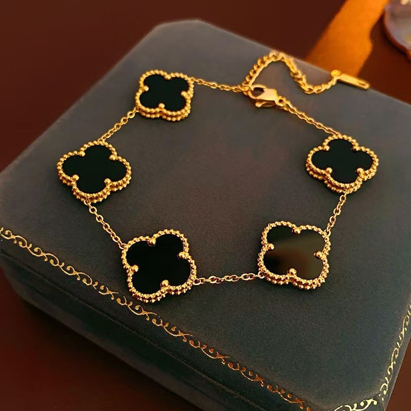 Popular 15MM Four-leaf Clover Bracelet Stainless Steel 18K Gold Five-flower Four-leaf Clover Double-sided Fritillary Fashionable Versatile Bracelet