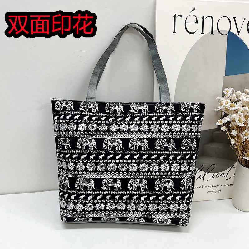 Foreign Trade New Canvas Bag Large-capacity Women's Bag Printed Handbag Ethnic Style Literary and Artistic Student Bag Shopping Bag