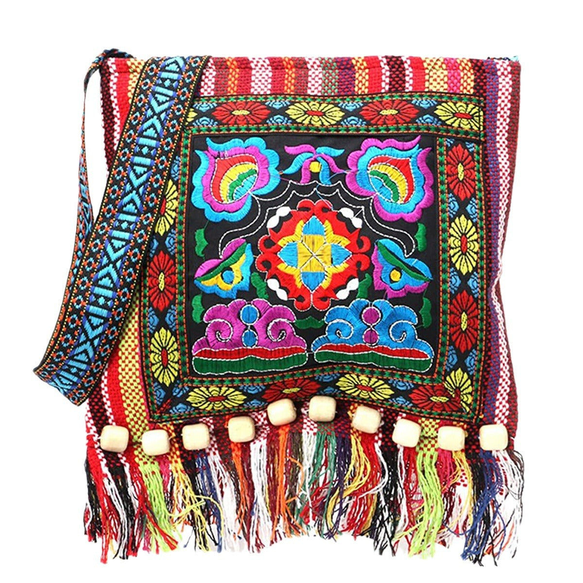 Foreign Trade Cross-border Messenger Bag Embroidered Women's Bag Ethnic Style Bag Versatile Messenger Bohemian Embroidered Fringed Hanfu Bag