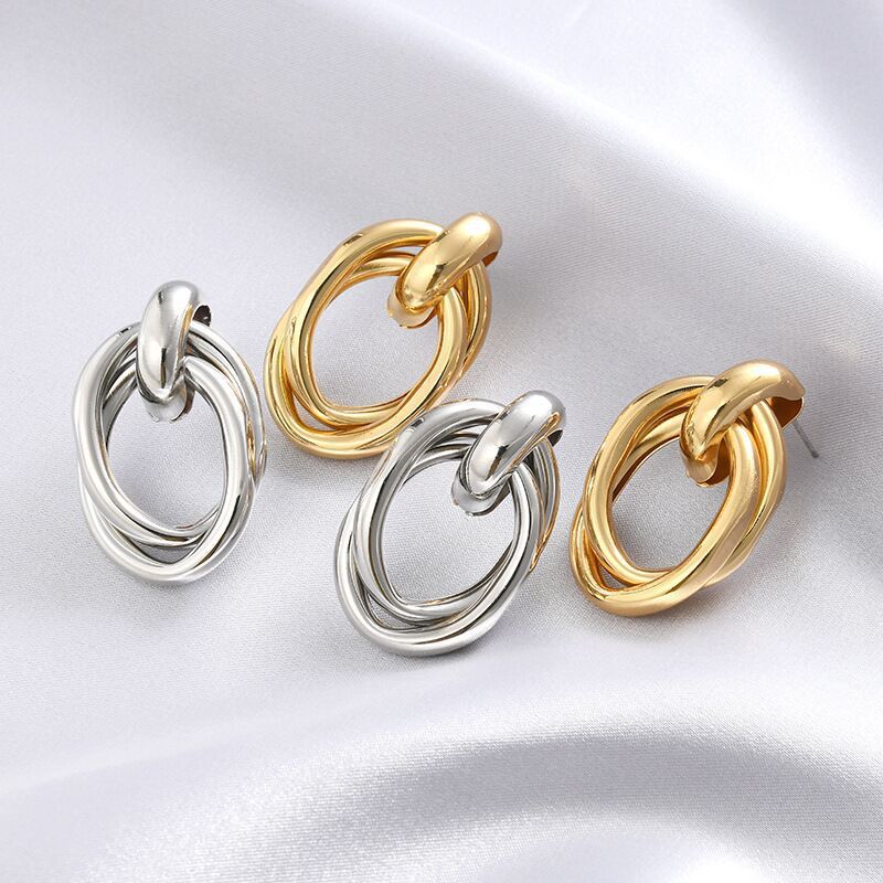 XP17 Japanese and Korean Minimalist Style, European and American Cold Wind Loop Earrings, New Trendy Earrings, Stud Earrings, Geometric Metal Earrings.