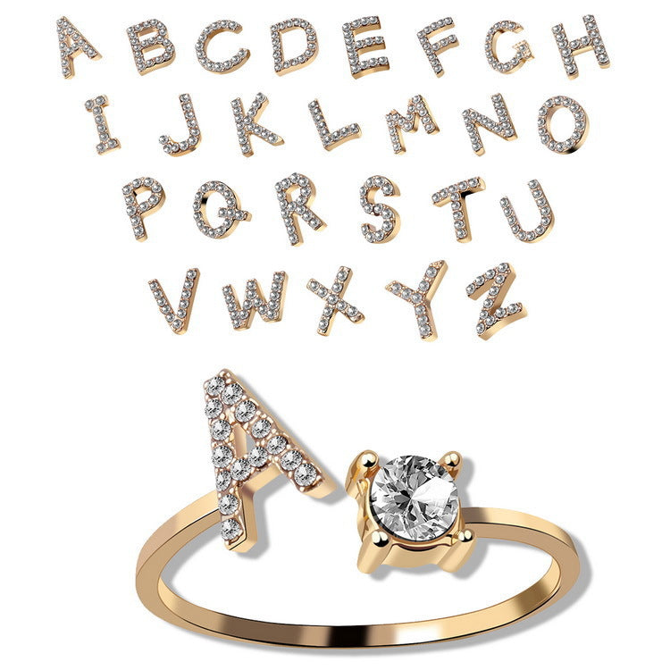 Popular Ring Jewelry, Creative Women's Ring Adjustable Opening Ring 26 Letter Ring Wholesale