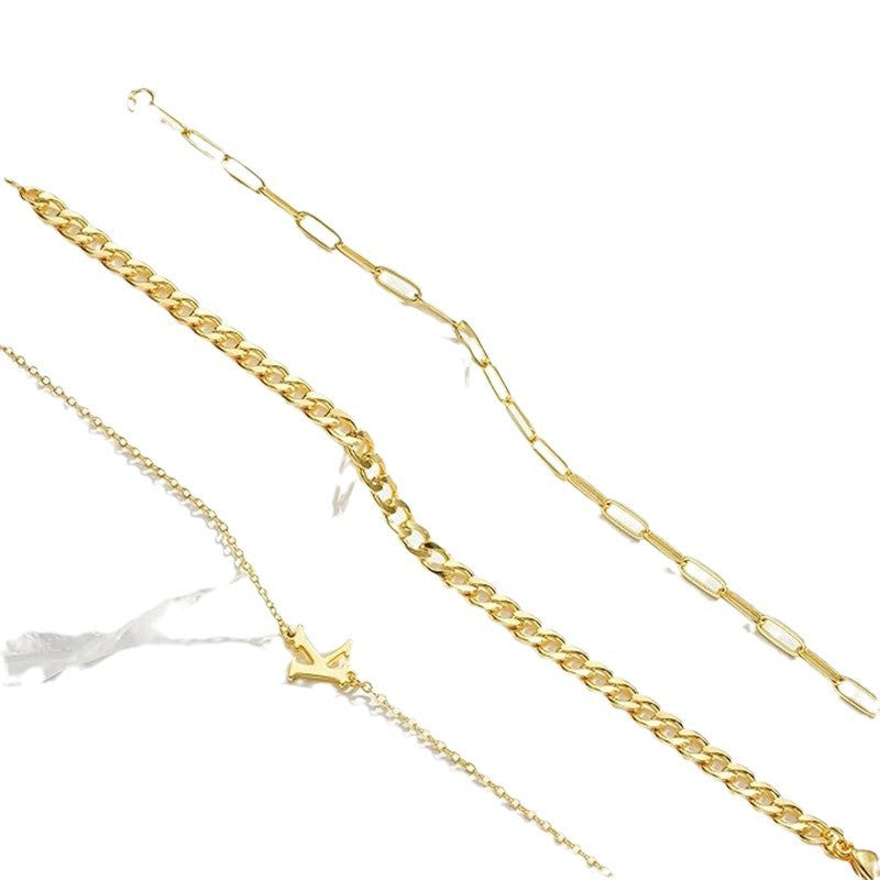 New Fashion Versatile 26-letter Bracelet Set, Plated with 14K Gold Light Luxury Stackable Bracelet Jewelry Women