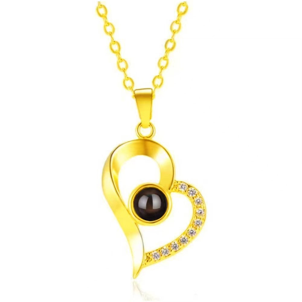 Europe and the United States hot-selling love oblique peach heart necklace 100 languages I love you simple collarbone chain picture customization