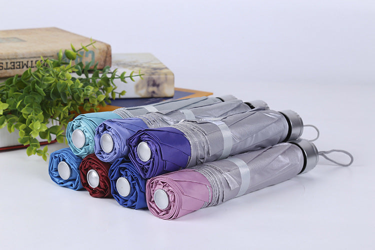 Umbrella Special Creative Three-fold Inverted Rod Silver Glue Umbrella Weather and Rain Advertising Umbrella Can Be Customized Logo Folding Umbrella Wholesale