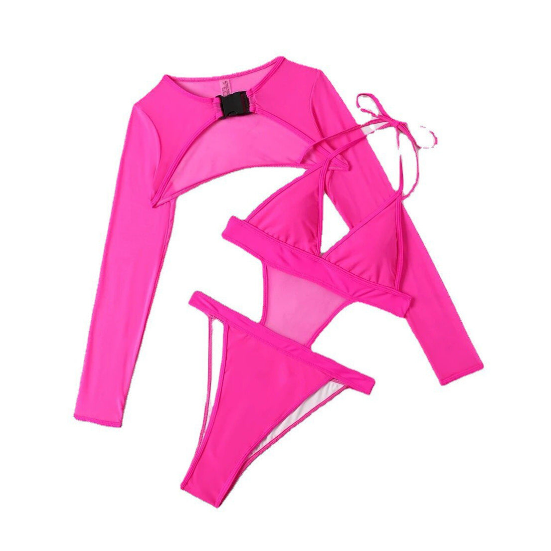 Amazon Multi-color Sexy Triangle One-piece Swimsuit Women, European and American Blouse Long-sleeved Hot Spring Bikini Swimsuit