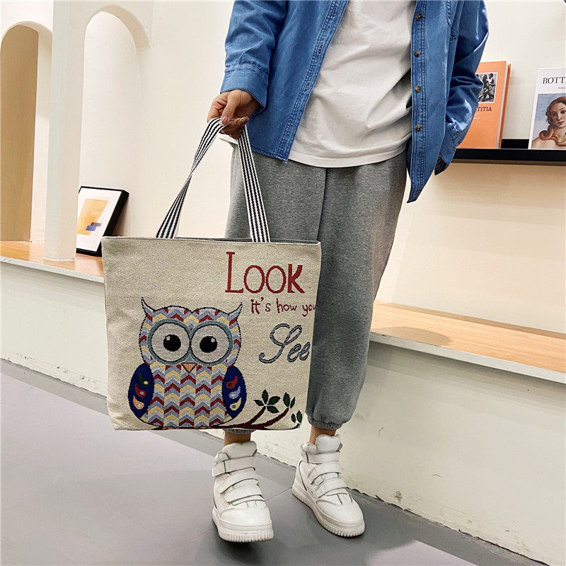 Foreign Trade Ethnic Style Retro Portable Canvas Bag Large Embroidery Shopping Fashion Shoulder Women's Bag New Matai Tote Bag