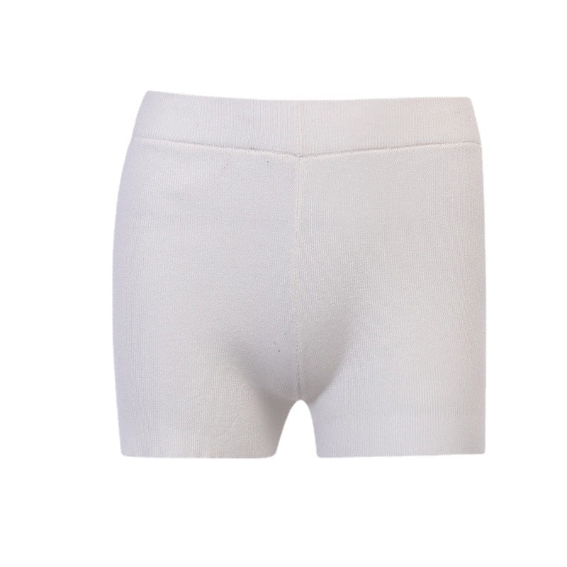 European and American Foreign Trade Solid Color Knitted Shorts Women's Spring and Summer Street Hipster Style Flat Angle Bottoming Straight Boxer Shorts