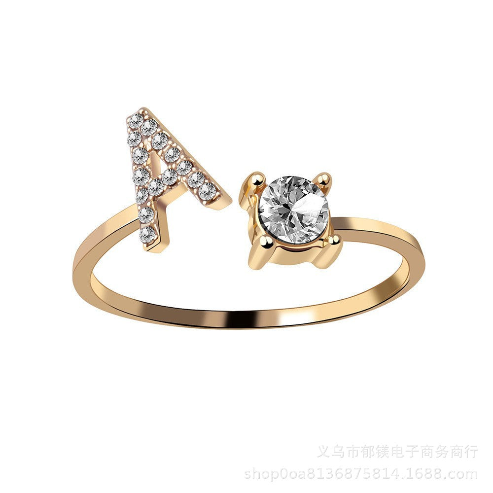 Popular Ring Jewelry, Creative Women's Ring Adjustable Opening Ring 26 Letter Ring Wholesale
