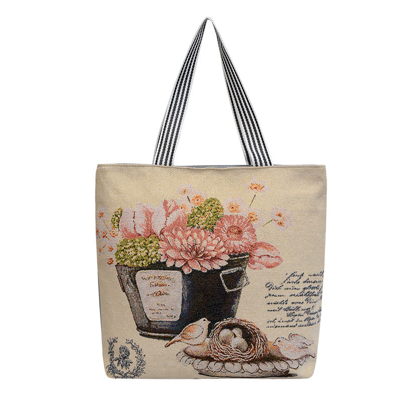 New Gold Silk Single-sided Cloth Bag Foreign Trade Fashion Shoulder Women's Bag Cute Shopping Bag Cross-border Supply Literary Canvas Bag