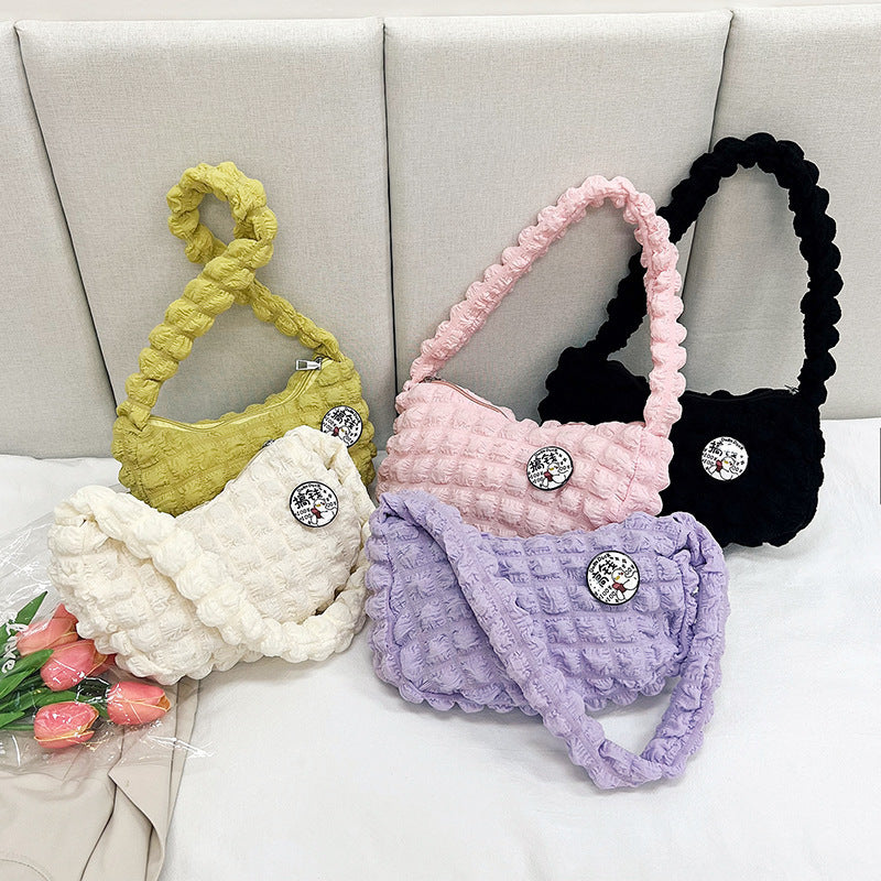 New Popular Cloud Puff Bag, Girl Fashion Pleated Shoulder Bag, Simple Portable Underarm Bag
