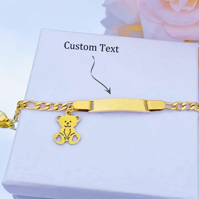 European and American New Fashion Versatile Baby Jewelry Titanium Steel Blank Curved Sign Adjustable DIY Text Bracelet