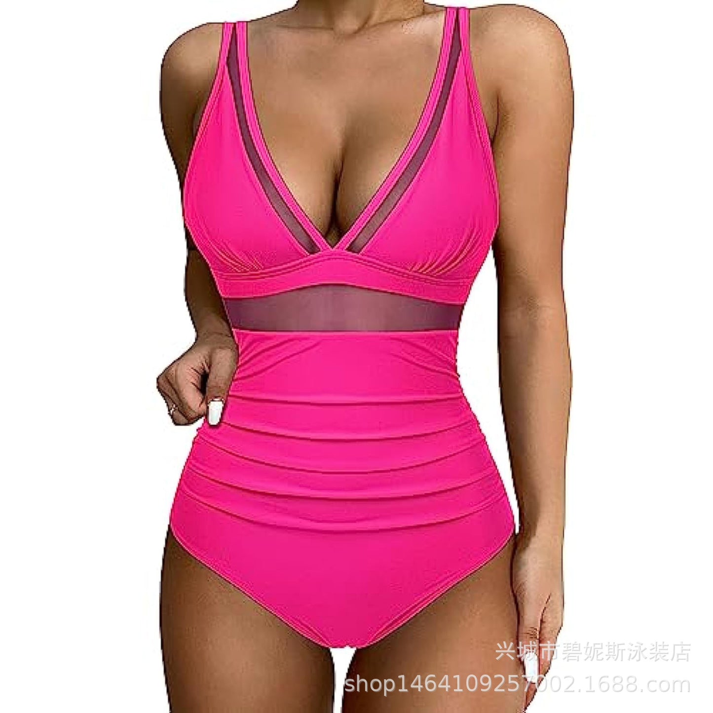 New European and American Foreign Trade Cross-border High-waisted One-piece Swimsuit Women's Tight and Sexy Amazon Hollow Popular Spot Swimsuit