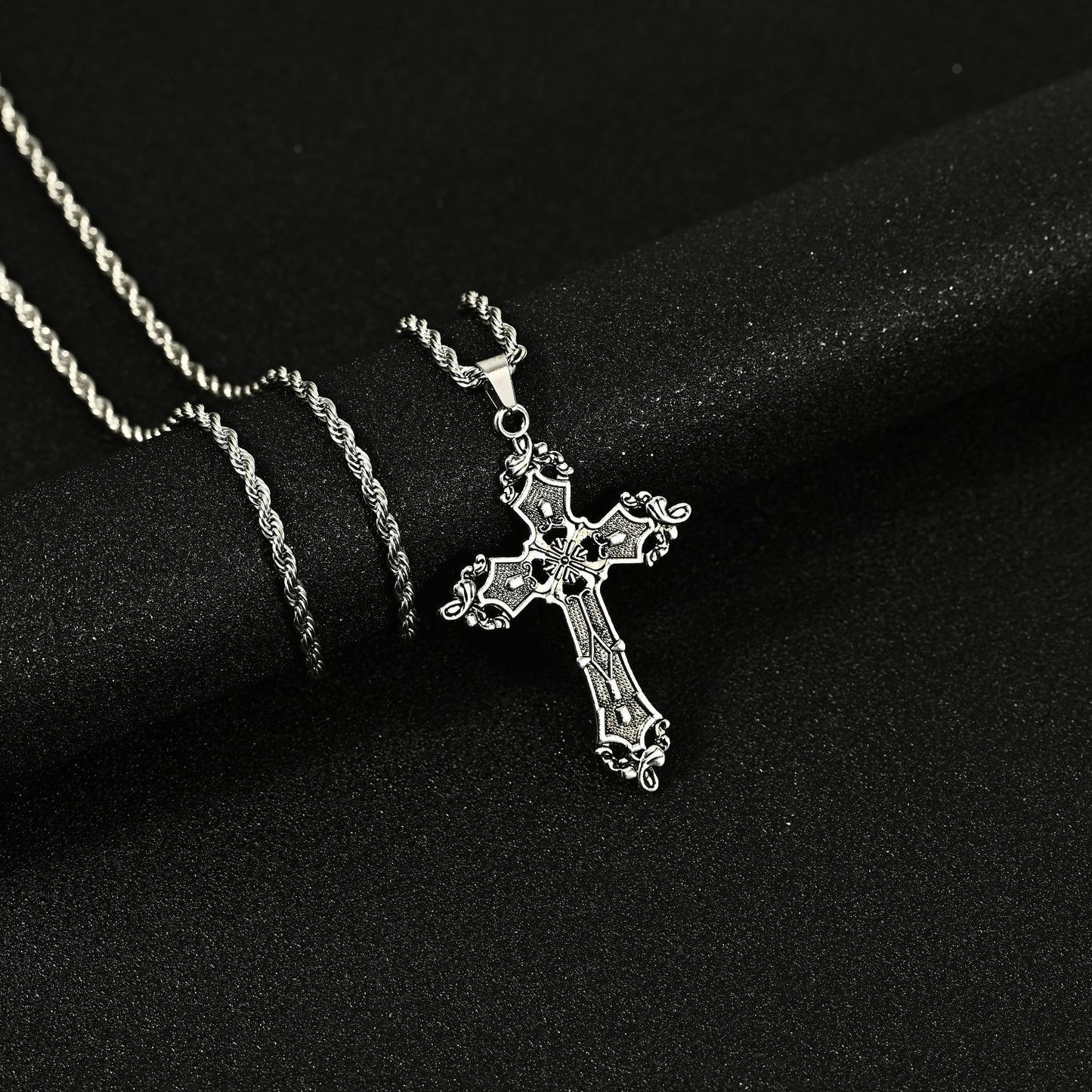 Hip Hop Necklace Jewelry Men's Popular Street Cross Personality Bouncing Alloy Pendant Sweater Chain Wholesale