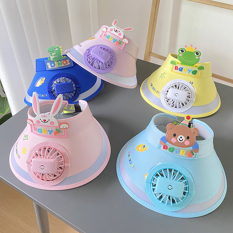Hot selling Animal Children's Sunscreen Cap Solar Rechargeable Cap New UV Protection Empty Top Sun Hat with Fan