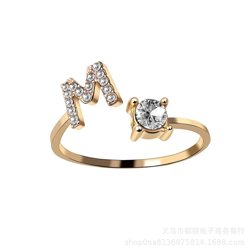 Popular Ring Jewelry, Creative Women's Ring Adjustable Opening Ring 26 Letter Ring Wholesale