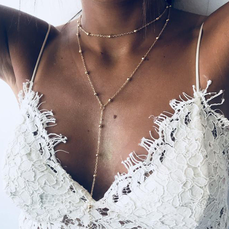 Europe and The United States Cross-border Fashion Simple Geometric Fringed Round Beads Clavicle Multi-layer Temperament Explosion Long Necklace Wholesale