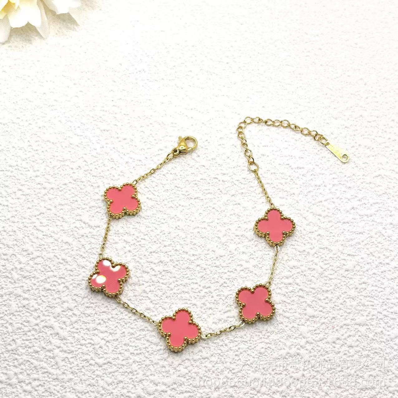 Explosive Lucky Four-leaf Clover Bracelet Titanium Steel Double-sided Fritillary 18K Stainless Steel Korean Version Versatile Factory Direct Sales