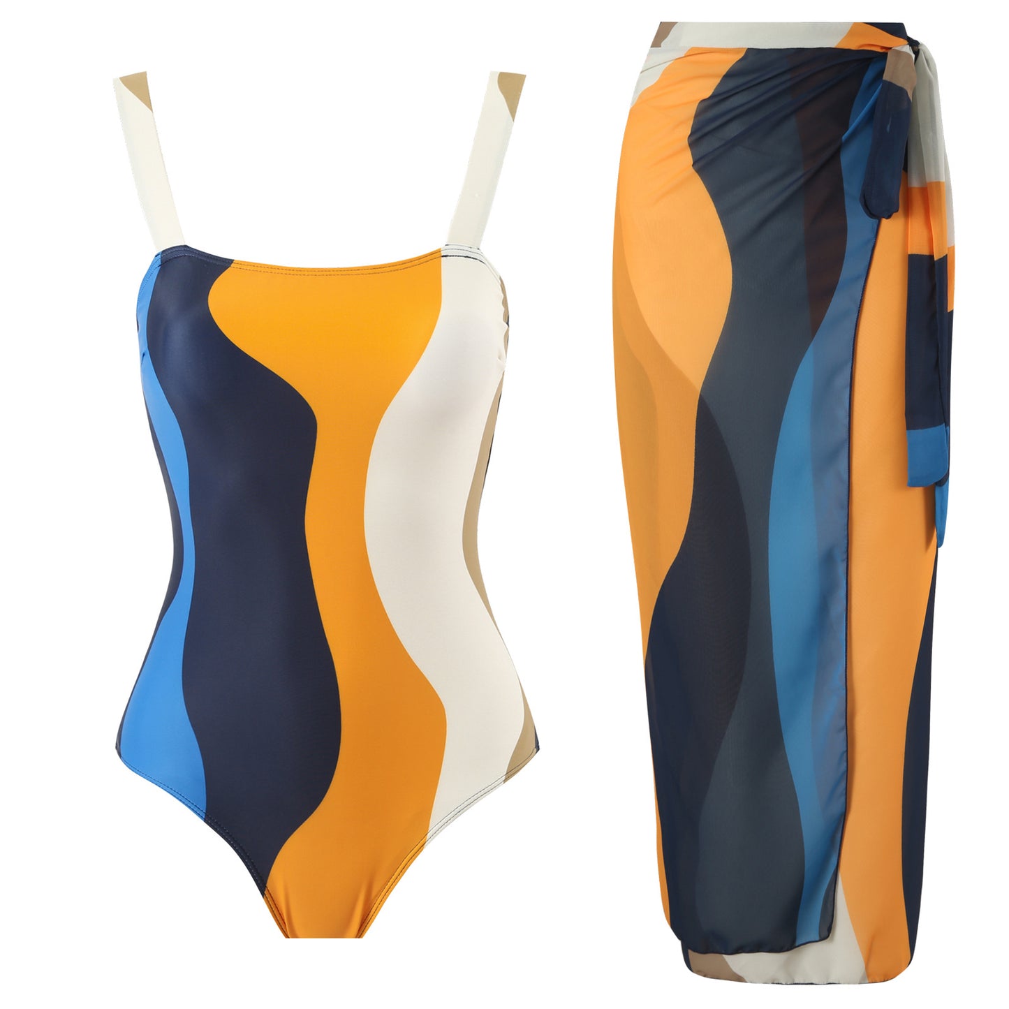 2025 European and American Foreign Trade One-piece Bikini Three-piece Suit Conservative Beach Skirt Chiffon Wrap Skirt Hot Spring Swimsuit Women