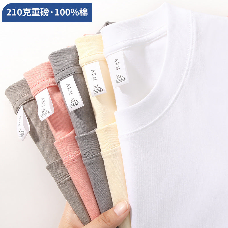 210G Pure Cotton T-shirt Round Neck Solid Color Men's and Women's Same Bottoming Shirt Half-sleeved Spot Short-sleeved T-shirt Casual Summer