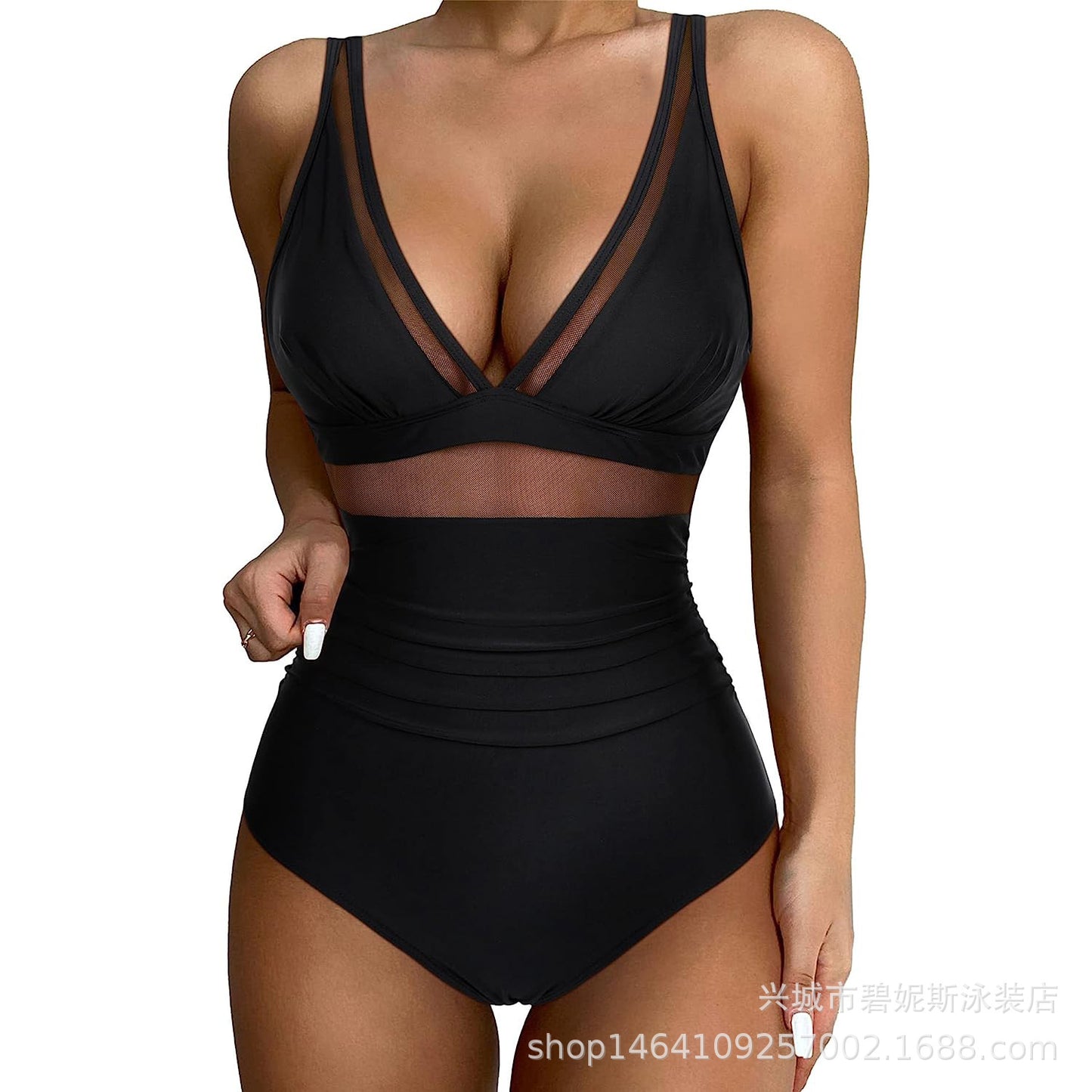 New European and American Foreign Trade Cross-border High-waisted One-piece Swimsuit Women's Tight and Sexy Amazon Hollow Popular Spot Swimsuit