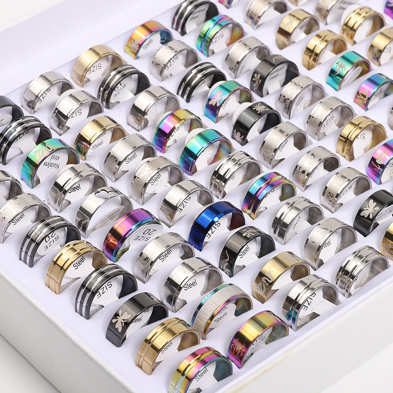 Colorful Jewelry Foreign Trade Trend Hot Sale 1.2 Thick Titanium Steel Mixed Ring Stainless Steel Mixed Ring Box Wholesale