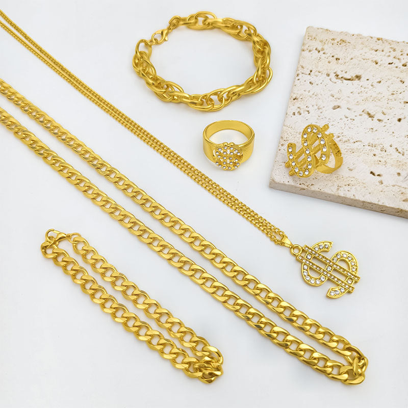 Wholesale Explosion Hip-hop Dollar Dollar Full Diamond Pendant Domineering Ring Necklace Pendant Jewelry