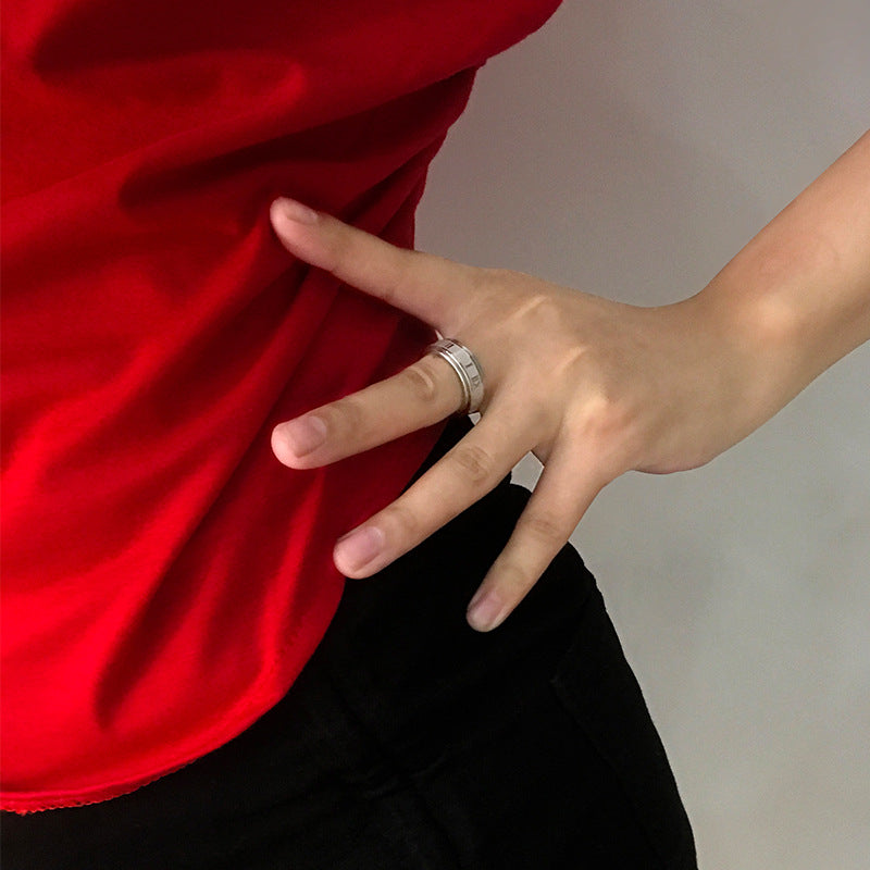 Hot Sale Rotatable Stainless Steel Ring Corrosive Roman Numeral Personalized Titanium Steel Ring Personalized Jewelry
