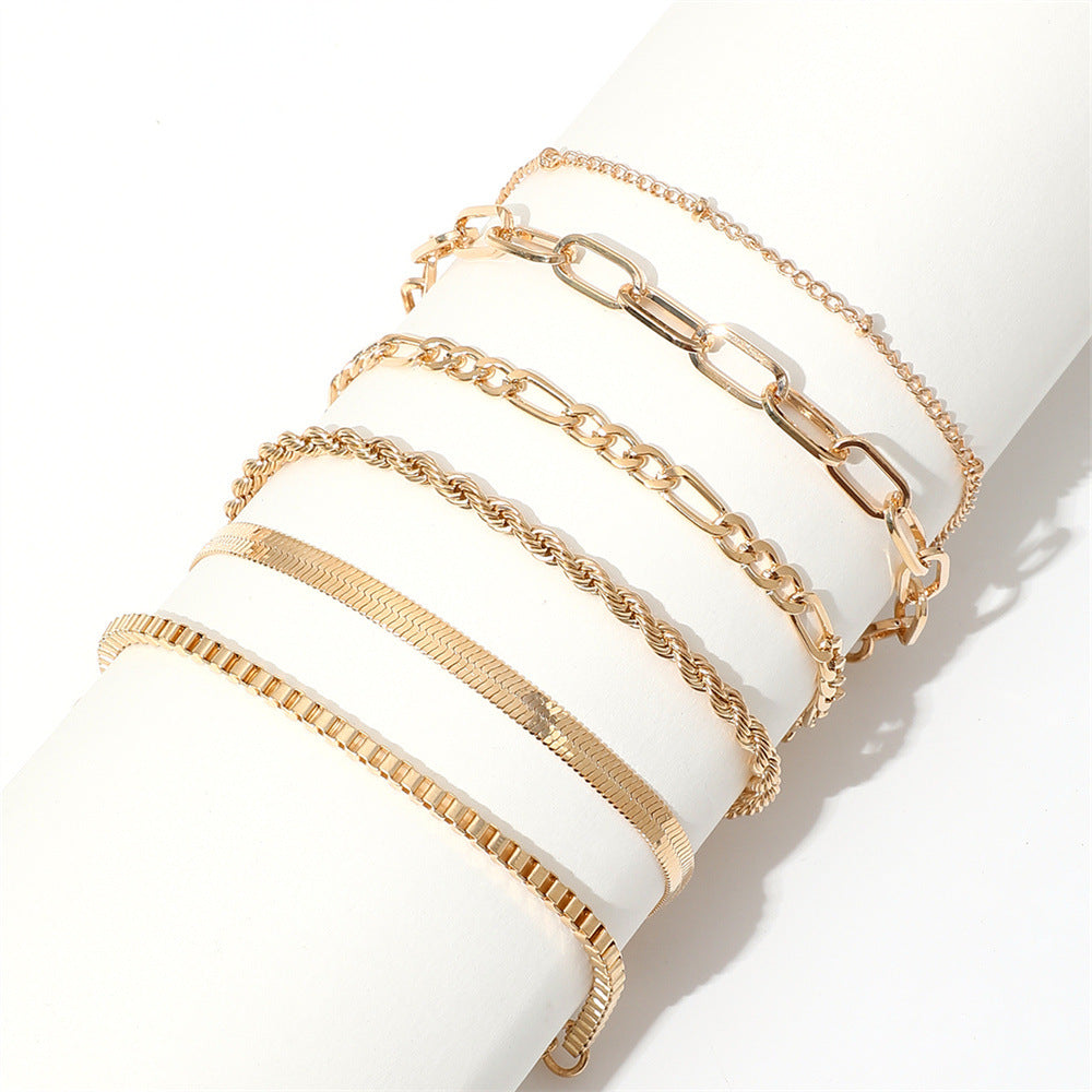 Europe and The United States Cross-border Bohemian Minimalist Jewelry Metal Chain Women's Set 6 Multi-layer Chain Simple Bracelet